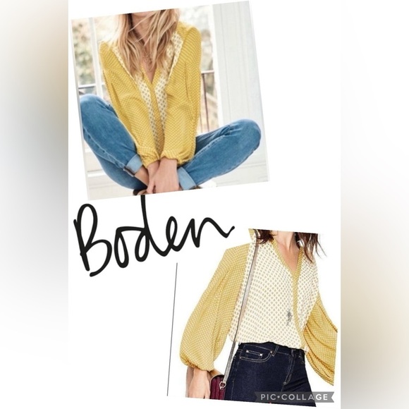 Boden Tops - Boden Yellow Polka Dot Blouse